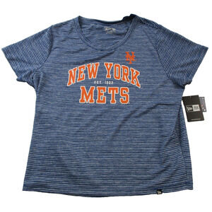 New York Mets Shirt Womens 2XL Blue White Striped MLB Baseball New Era Tee 1500
